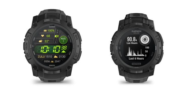 De gauche à droite : Les versions AMOLED et solaire de la smartwatch Garmin Instinct 3 Tactical Edition. (Source de l'image : Garmin)