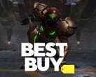 Samus de Metroid Prime 4 : Beyond montrée avec le logo Best Buy (Source de l'image : Nintendo of America, Best Buy avec modifications)