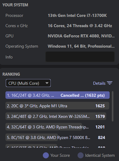 résultats du CPU i7-13700K multi-core