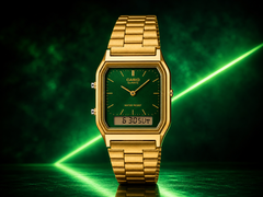 La montre Casio AQ-230GA-3AMQY se distingue par son design aux reflets dorés