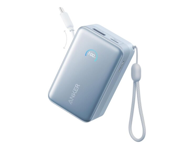 La Anker Nano Power Bank (10K, 45W, câble USB-C rétractable intégré) en bleu