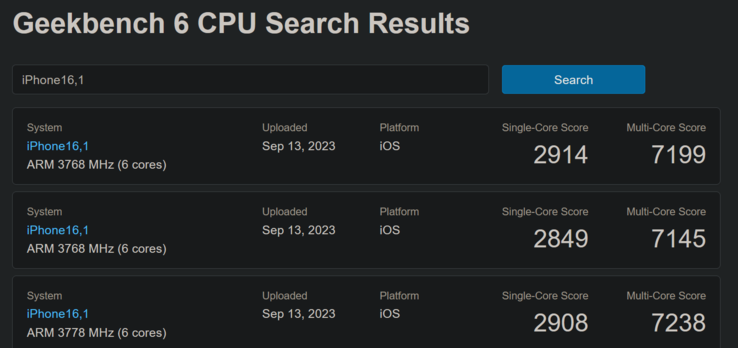 Apple Liste Geekbench du A17 Pro (image via Geekbench)