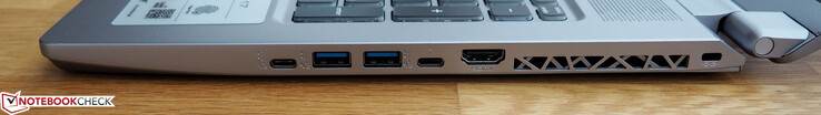 Côté droit : USB C 3.1 Gen2, 2 USB A 3.0, Thunderbolt 3, HDMI 2.0, verrou de sécurité Kensington.