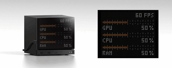 La façade Jsaux Pixel Matrix se connecte via USB-C et affiche les données en temps réel.