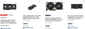 Prix de la RTX 4070 Super sur Newegg (Image source : Newegg via : VideoCardz)