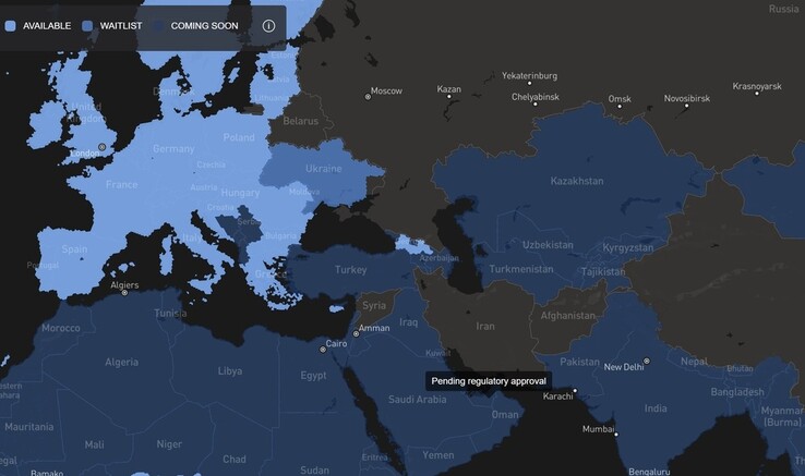 Disponibilité de Starlink. (Source de l'image : SpaceX)