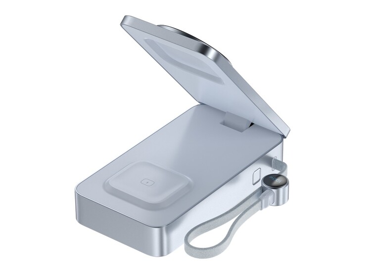La banque d'énergie Ugreen, dont le lancement n'a pas encore eu lieu, est pliable et comporte un chargeur AirPods caché ainsi qu'un câble intégré. (Source de l'image : Wireless Power Consortium)