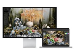 Rendu du Studio Display original utilisé avec un MacBook. (Source de l&#039;image : Apple)