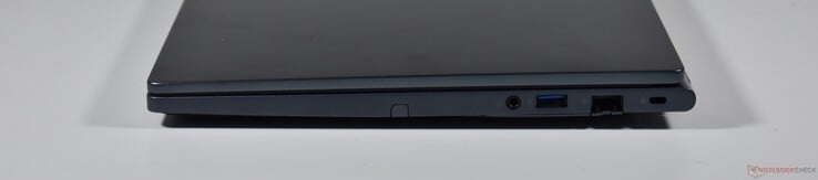 à droite : Audio 3,5 mm, USB A 3.2 Gen 1, RJ45-Ethernet, fente de verrouillage Kensington