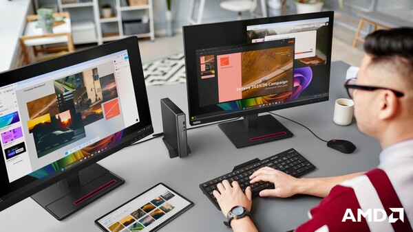 Le Lenovo ThinkCentre neo 55q Gen 6 peut être connecté à trois moniteurs. (Source de l'image : Lenovo)