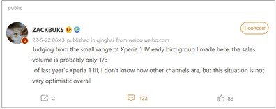 Prévente du Xperia 1 IV. (Source de l'image : Weibo - traduction automatique)