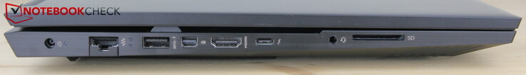 A gauche : adaptateur secteur, LAN, USB-A 3.0 (HP Sleep and Charge), miniDP, HDMI, USB-C 4 avec Thunderbolt 4, casque, lecteur de cartes SD