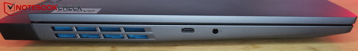 À gauche : USB-C 3.2 Gen 2 (10 Gbit/s, DisplayPort 1.4, PD avec 140 W), port pour casque d'écoute