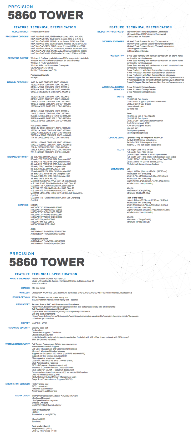 Caractéristiques techniques de la tour Dell Precision 5860