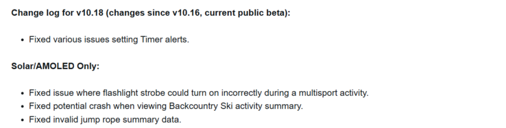 Les notes de mise à jour de la version bêta 10.18 pour les smartwatches Garmin Instinct 3. (Source de l'image : Garmin)