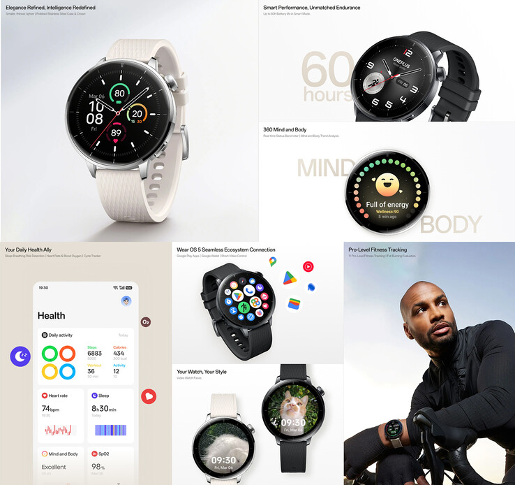 Principales caractéristiques de la Watch 3 de 43 mm (Image source : OnePlus)