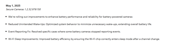 Les notes de version pour la mise à jour Philips Hue Secure Cameras 1.2.32.976150. (Source de l'image : Philips)
