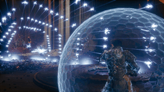 Arjun Devraj déploie le Bouclier Soltari contre une vague de projectiles sur Carcosa.