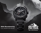 Sur la photo, le poster promotionnel du Casio Pro Trek PRW-B1000WM-1.