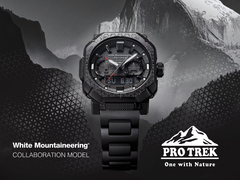 Sur la photo, le poster promotionnel du Casio Pro Trek PRW-B1000WM-1.