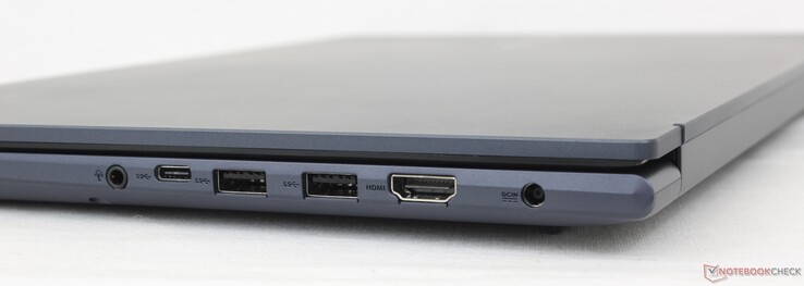 À droite : casque de 3,5 mm, USB-C 3.2 Gen. 1, 2x USB-A 3.2 Gen. 1, HDMI 1.4, adaptateur secteur
