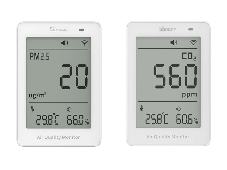 Les capteurs PM2.5/PM10 (à gauche) et CO2 (à droite) Sonoff AirGuard