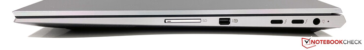 Côté droit : Lecteur SD, Mini-DisplayPort, 2x USB-C avec Thunderbolt 3 (3.2 Gen.2, DisplayPort), alimentation électrique
