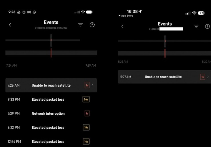 Le nouveau journal des événements dans l'application Starlink. (Source de l'image : SpaceX via Brian Westover/Tim Belfall)