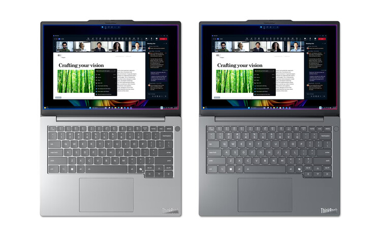Le ThinkBook 14 Gen 9 Q8Y dans ses finitions Cloud Grey et Luna Grey, de gauche à droite.