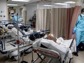 Une salle de patients atteints du virus Corona à Brooklyn, mars 2020 (Source de l'image : Victor Blue et The New York Times ; recadré)