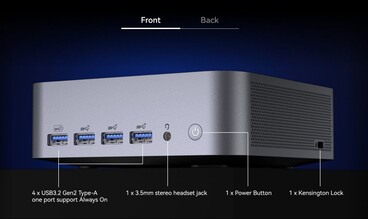 Devant : Connexions externes sur le Geekom GT1 Mega (Image Source : Geekom)