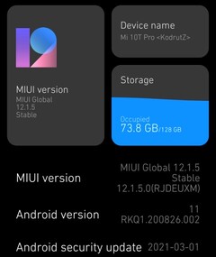MIUI 12.1.5 sur Xiaomi Mi 10T Pro détaille la mise à jour d'avril 2021 (Source : Own)