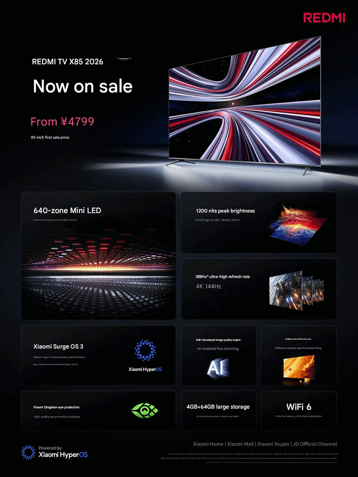 Redmi TV X 2026 specification (Image source : Xiaomi China ; machine translated)