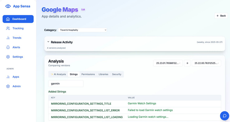 Analyse des changements entre Google Maps 25.22.00 et 25.23.01. (Source de l'image : u/bendotlc)